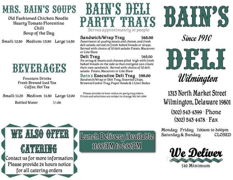 Bain's Deli - Wilmington, DE menu_pic