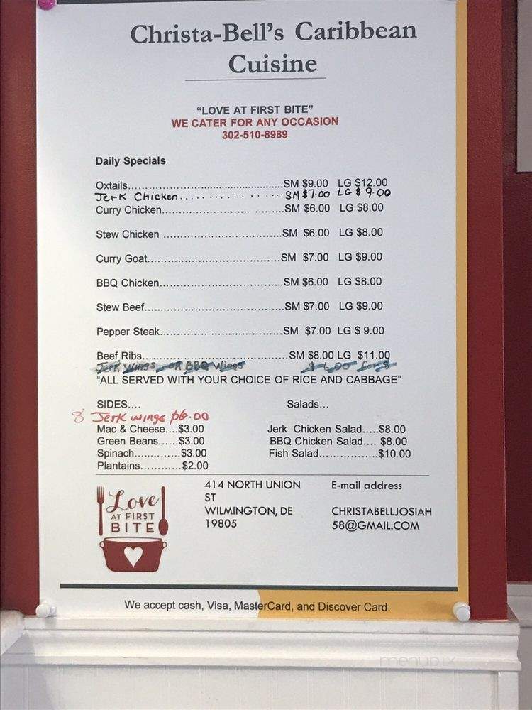 Christa-Bell's Caribbean Cuisine - Wilmington, DE menu_pic