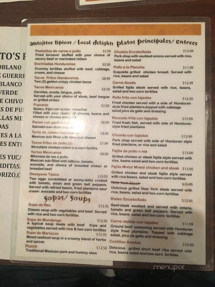 Benitos Place - Washington, DC menu_pic