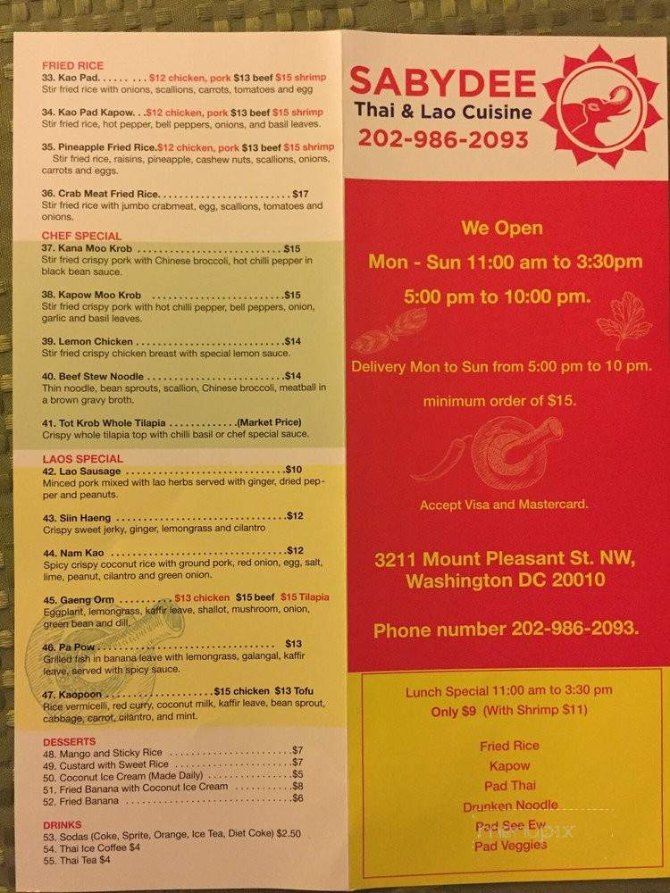 Sabydee - Washington, DC menu_pic