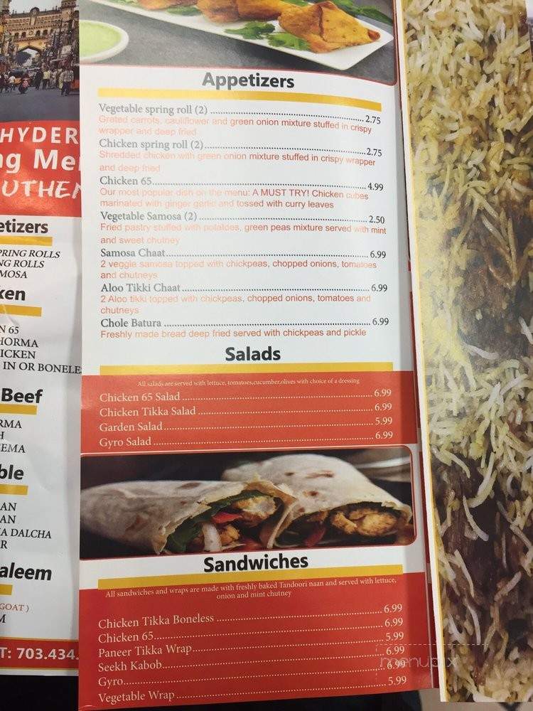 Taste Of Hyderabad - Sterling, VA menu_pic
