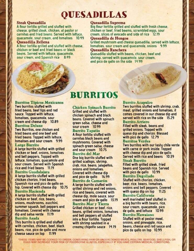 Hacienda Los Guayabos - Lexington Park, MD menu_pic