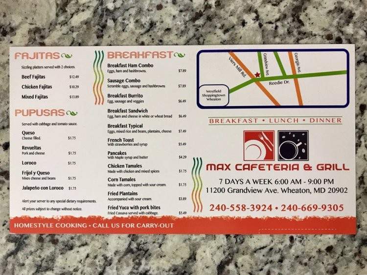 Max Cafeteria & Grill - Silver Spring, MD menu_pic