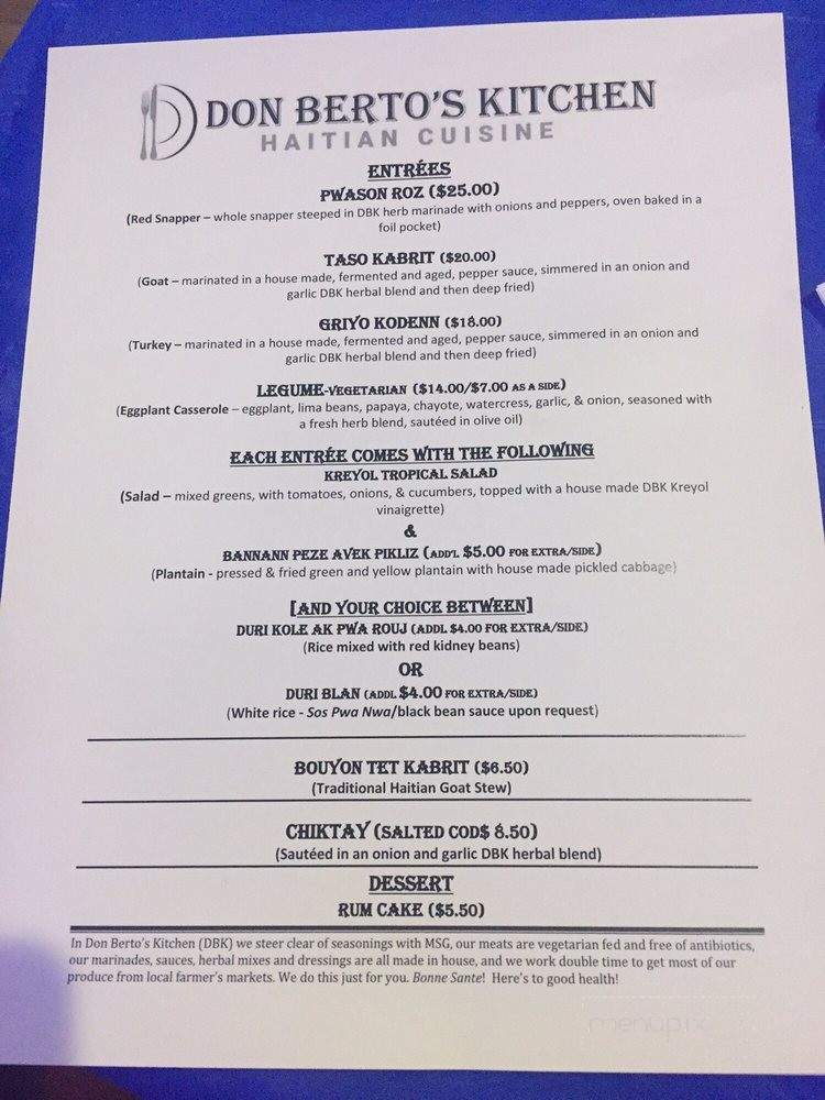 Don Berto's Haitian Kitchen - Silver Spring, MD menu_pic