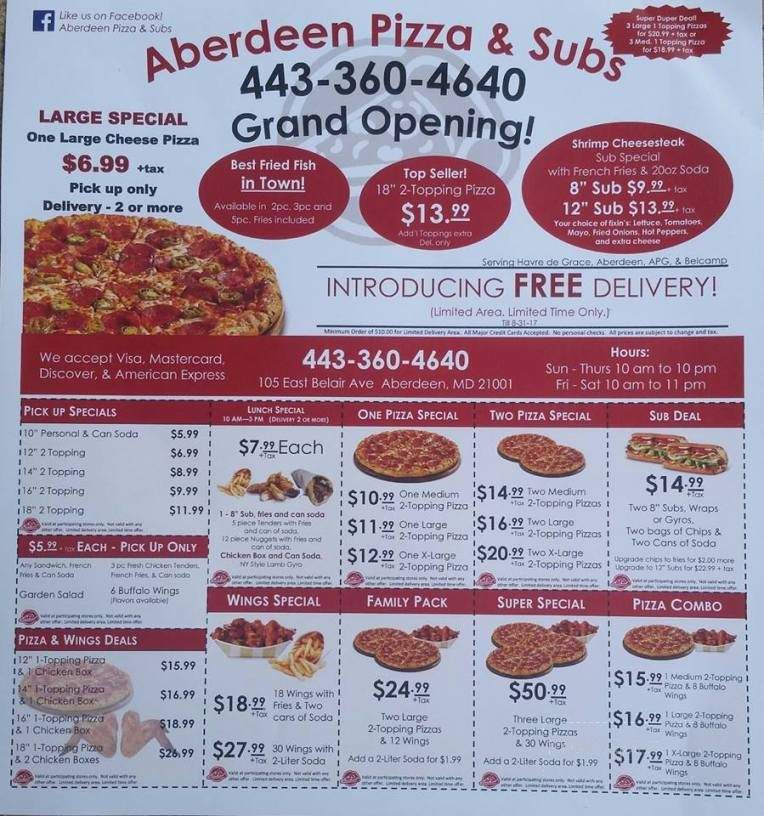 /30620580/Aberdeen-Pizza-and-Subs-Menu-Aberdeen-MD - Aberdeen, MD