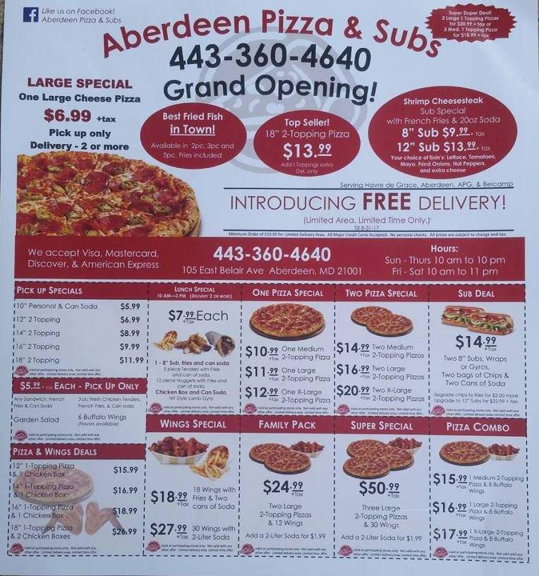Aberdeen Pizza & Subs - Aberdeen, MD menu_pic