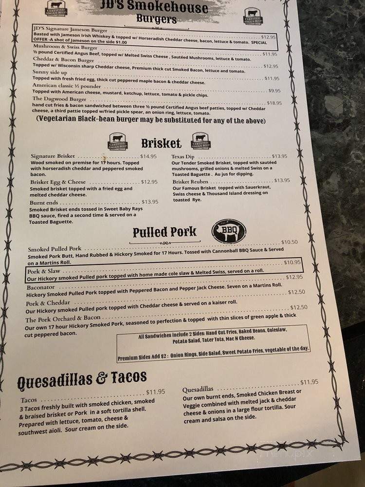 Menu of JD's Smokehouse in Baltimore, MD 21224