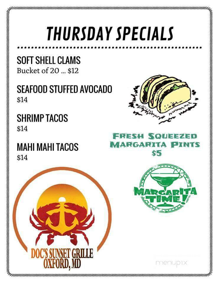 Doc's Sunset Grille - Oxford, MD menu_pic