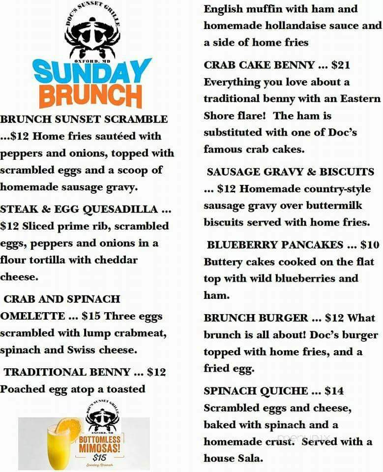 Doc's Sunset Grille - Oxford, MD menu_pic