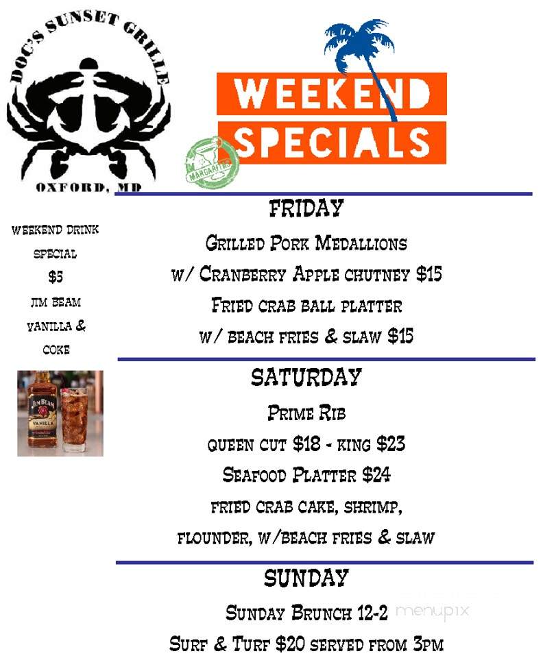 Doc's Sunset Grille - Oxford, MD menu_pic