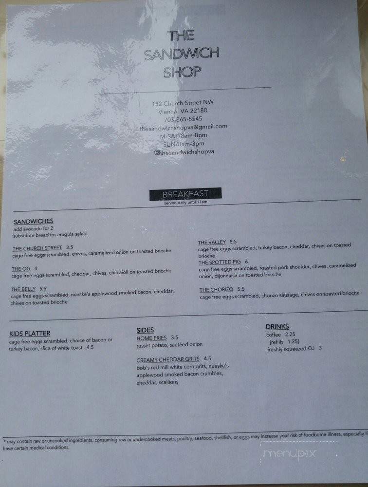 The Sandwich Shop - Vienna, VA menu_pic