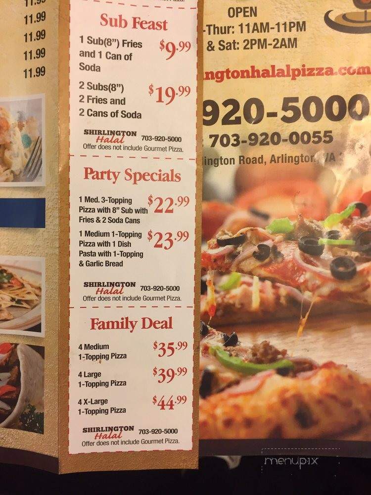 Shirlington Halal Pizza Restaurant - Arlington, VA menu_pic