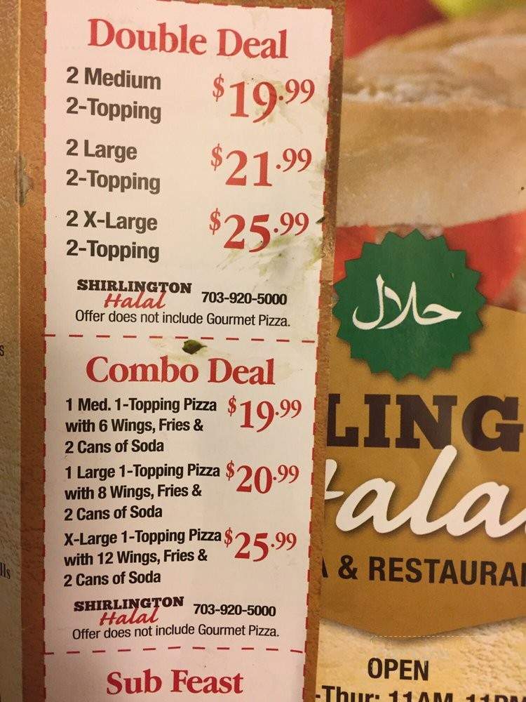 Shirlington Halal Pizza Restaurant - Arlington, VA menu_pic