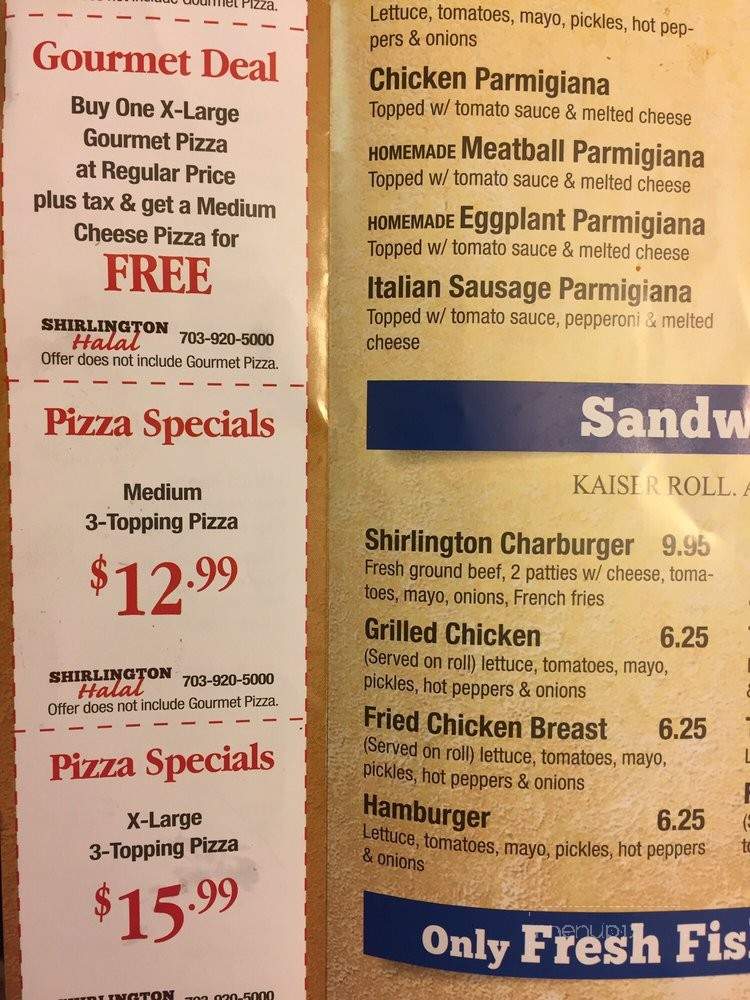 Shirlington Halal Pizza Restaurant - Arlington, VA menu_pic