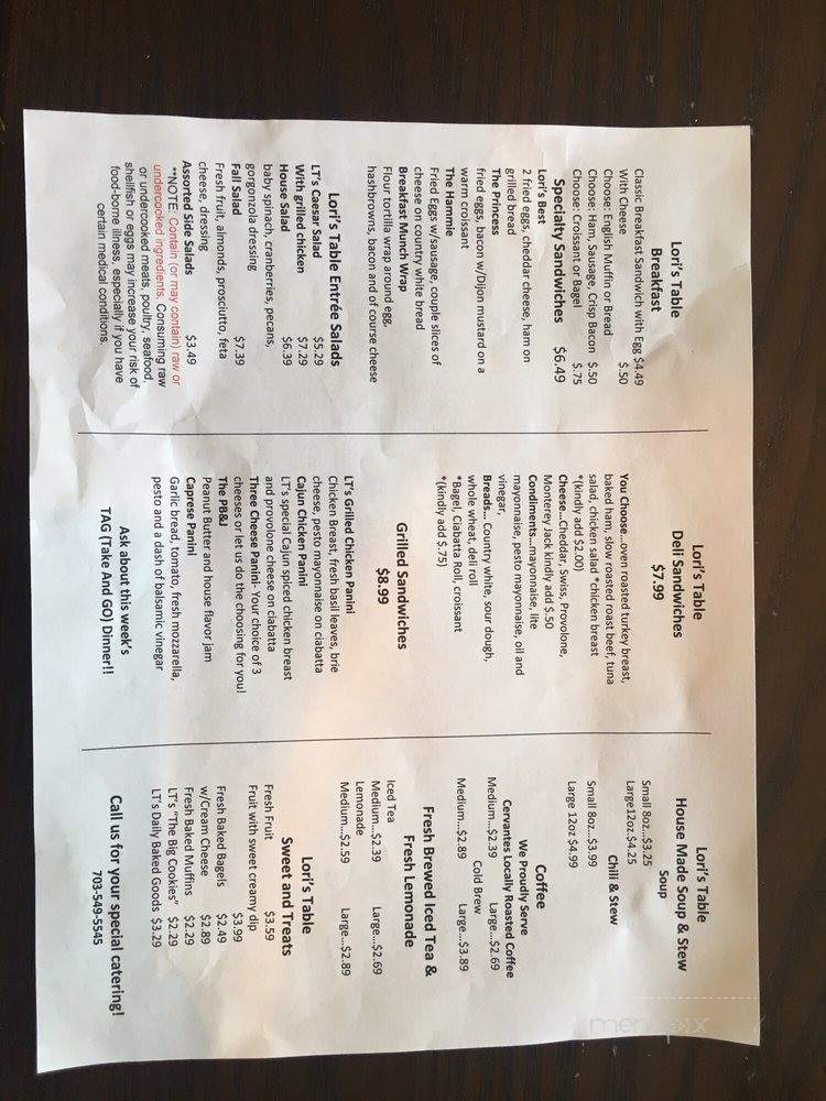 Lori's Table - Alexandria, VA menu_pic