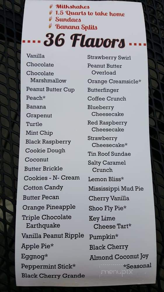 Grammies Ice Cream - Elkton, VA menu_pic