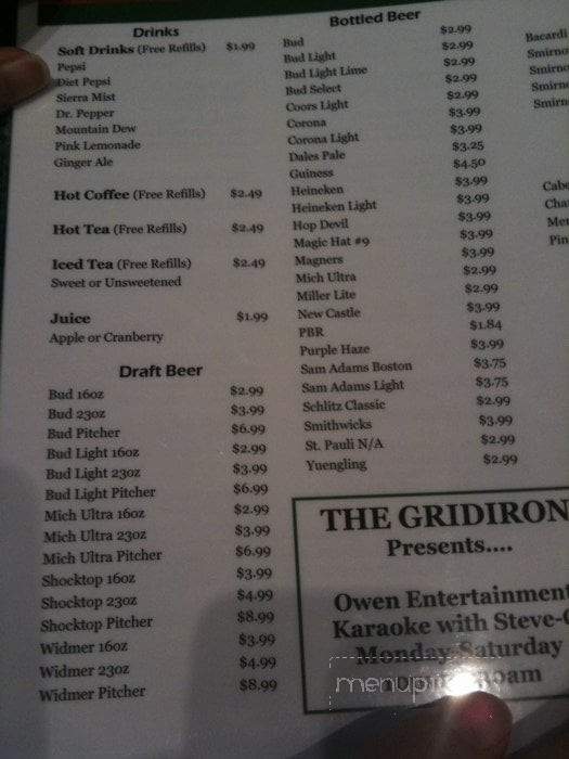 The Gridiron - Williamsburg, VA menu_pic