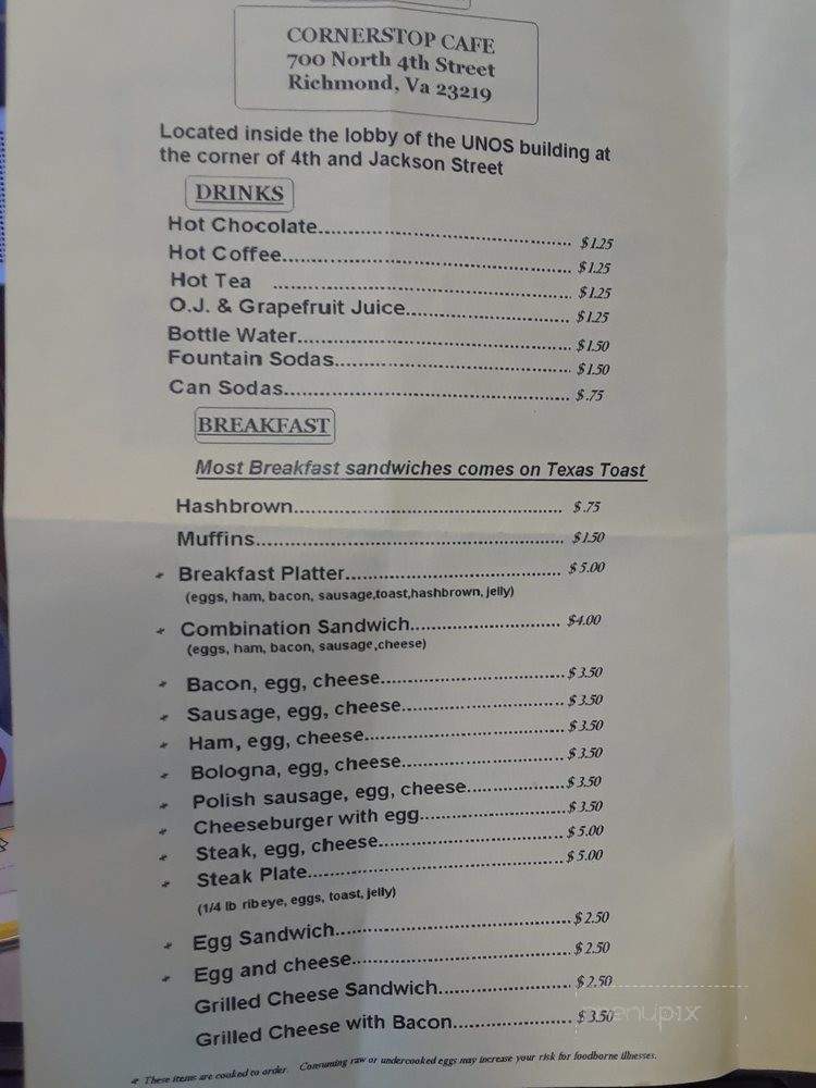 Cornerstop Cafe - Richmond, VA menu_pic