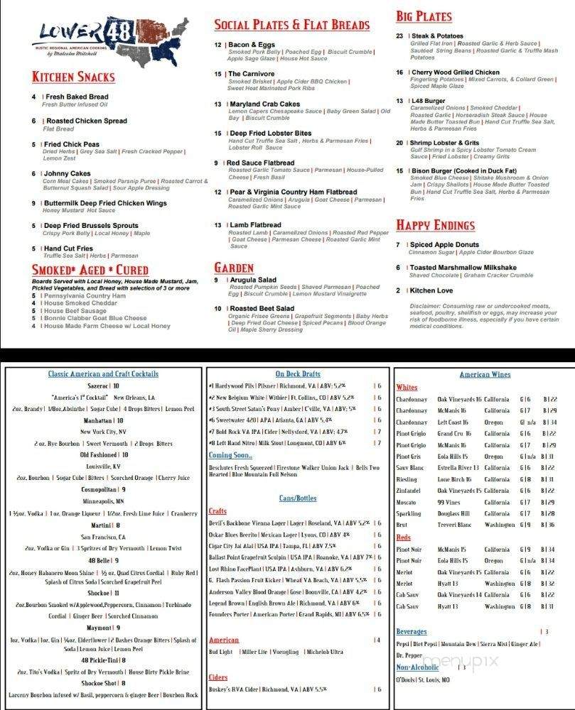 Lower 48 RVA - Richmond, VA menu_pic