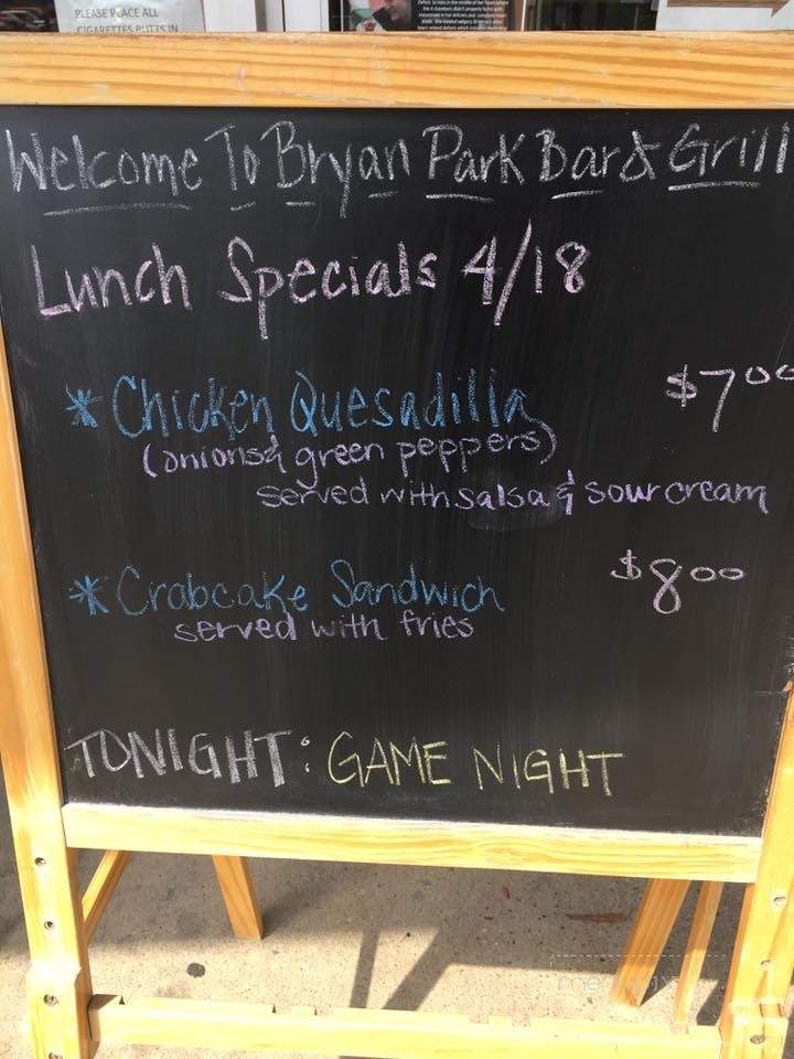 Bryan Park Bar and Grill - Richmond, VA menu_pic
