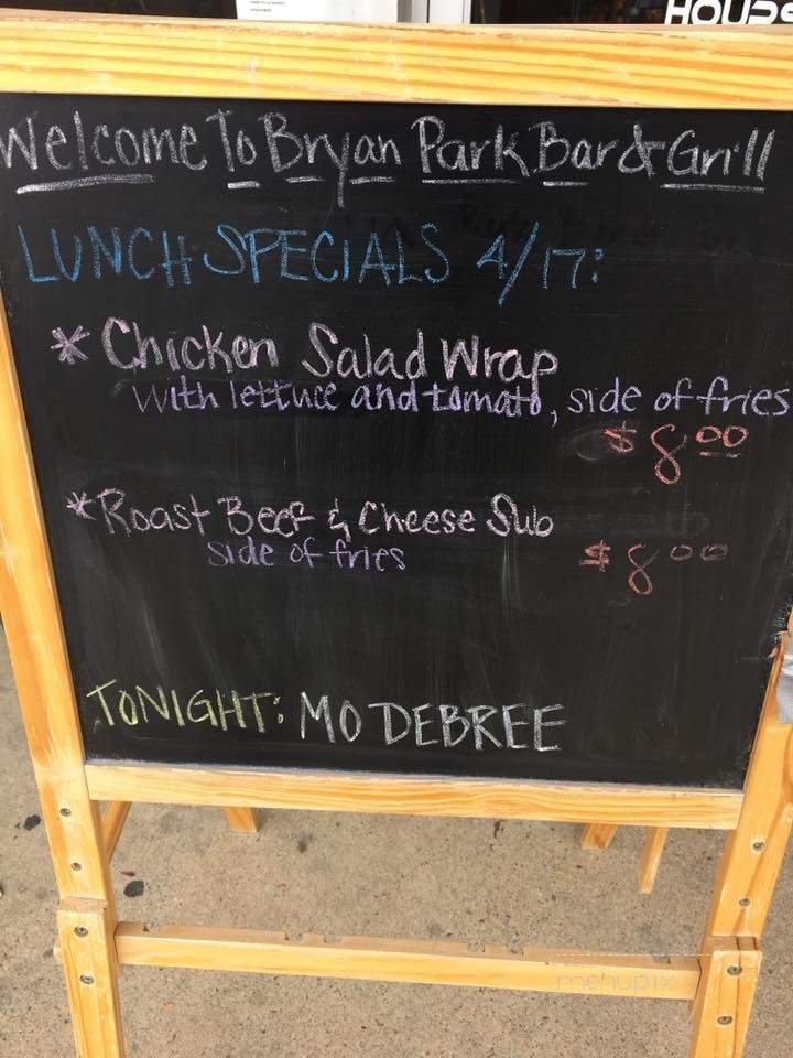 Bryan Park Bar and Grill - Richmond, VA menu_pic