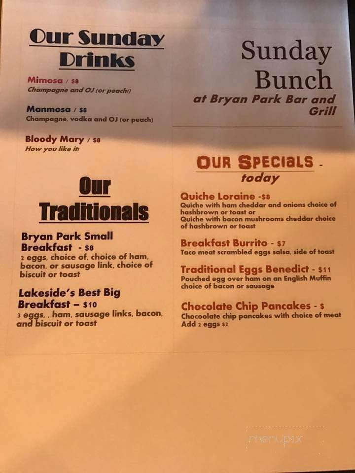 Bryan Park Bar and Grill - Richmond, VA menu_pic