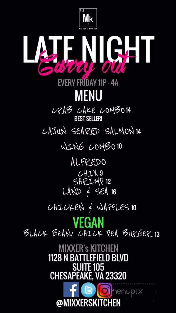 Mixxer's Kitchen - Chesapeake, VA menu_pic