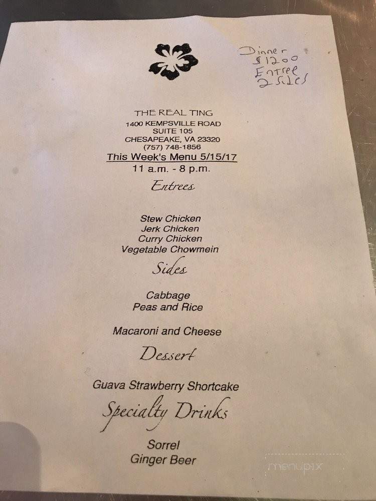 The Real Ting - Chesapeake, VA menu_pic