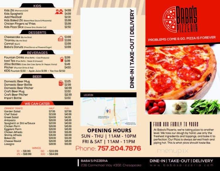 Baba's Pizzeria - Chesapeake, VA menu_pic