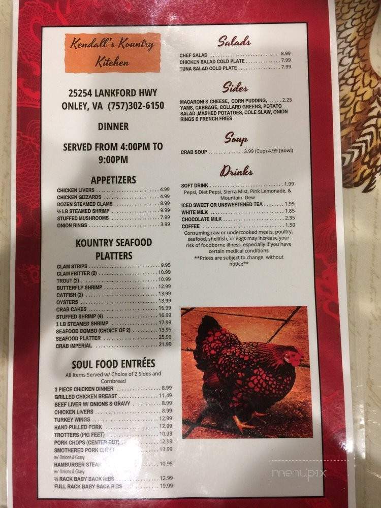Kenndell's Kountry Kitchen - Onley, VA menu_pic