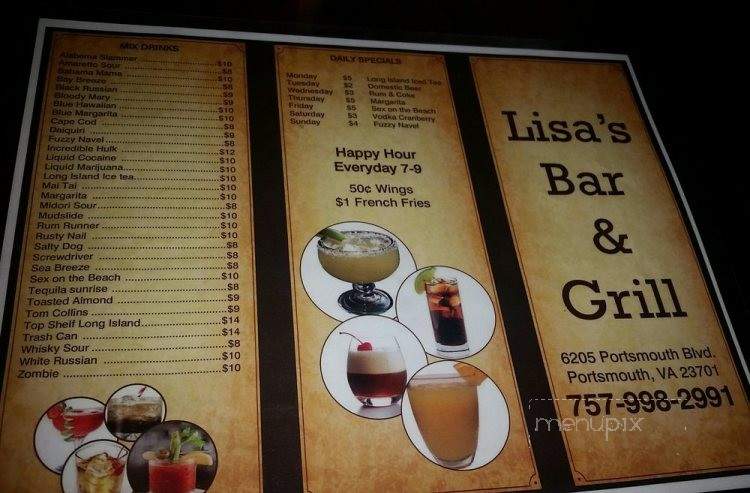 Lisa's Bar and Grill - Portsmouth, VA menu_pic