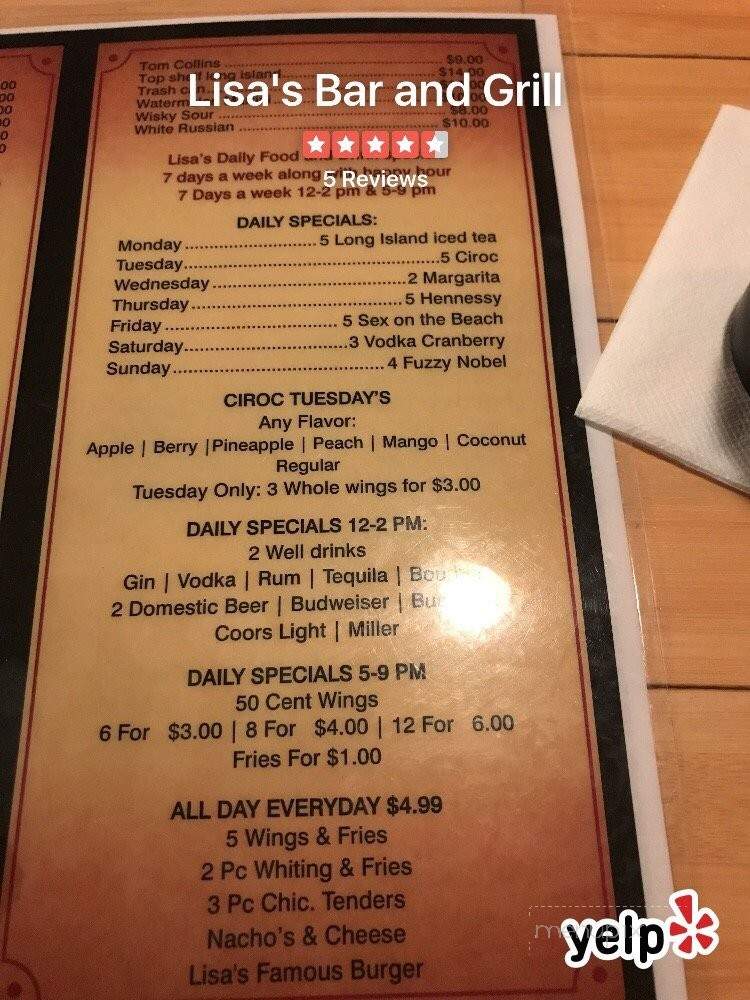 Lisa's Bar and Grill - Portsmouth, VA menu_pic