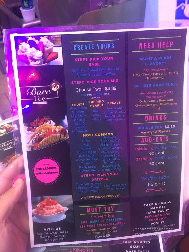 Bare Ice Cream - Roanoke, VA menu_pic