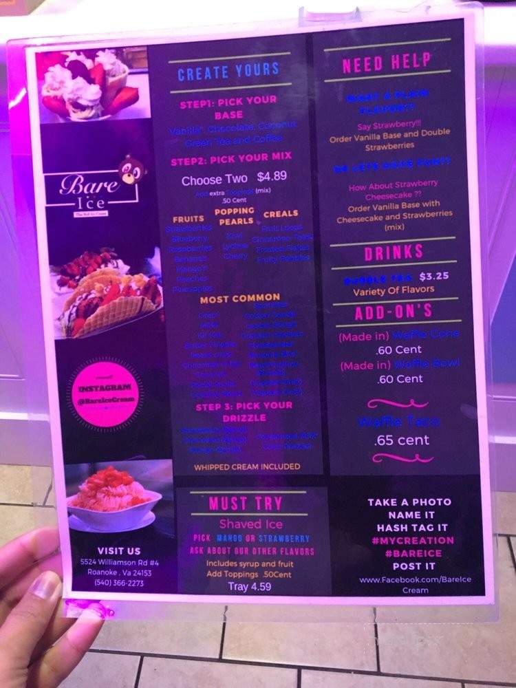 Bare Ice Cream - Roanoke, VA menu_pic
