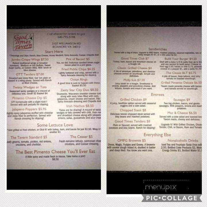 Good Times Tavern - Roanoke, VA menu_pic