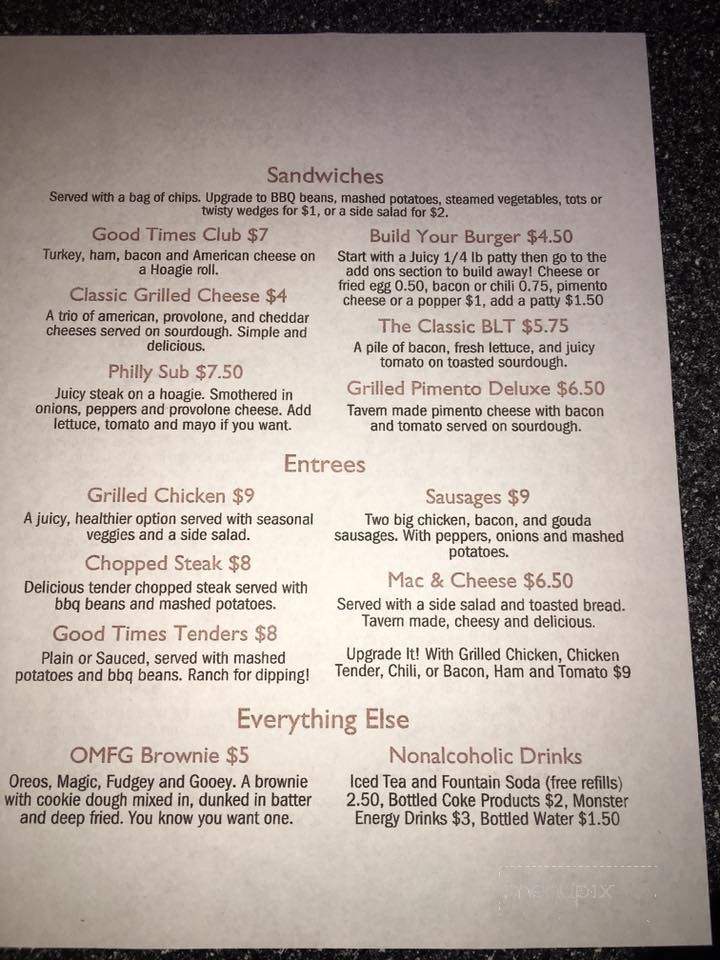 Good Times Tavern - Roanoke, VA menu_pic