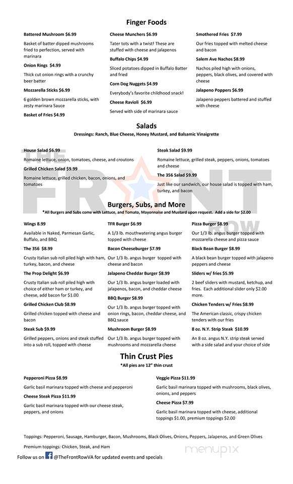 The Front Row - Roanoke, VA menu_pic