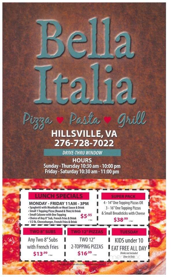 Bella Italia Restaurant - Hillsville, VA menu_pic