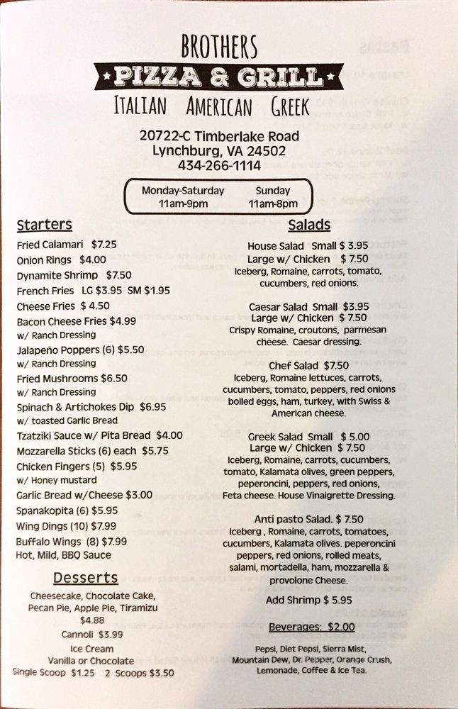 Brothers Pizza & Grill - Lynchburg, VA menu_pic