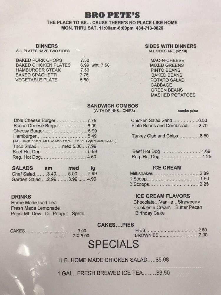 Bro Pete's - Danville, VA menu_pic