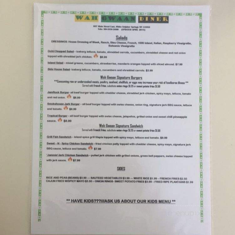 Wah Gwaan Diner - White Sulphur Springs, WV menu_pic
