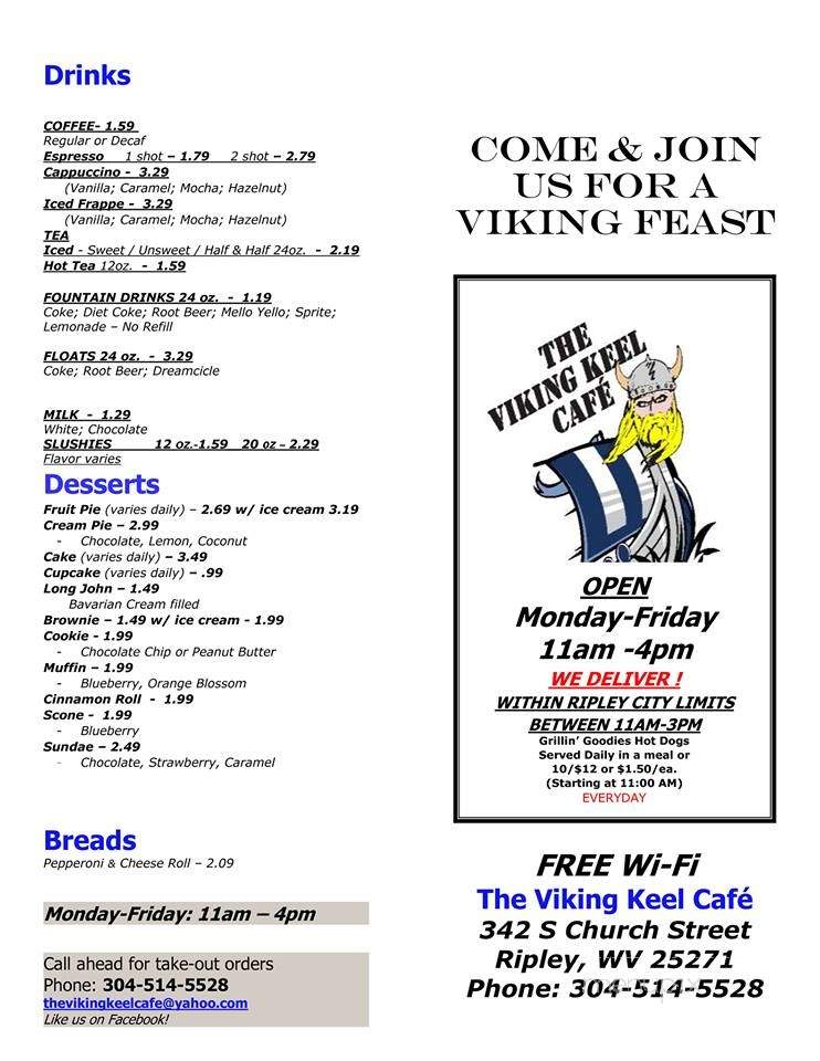 The Viking Keel Cafe' - Ripley, WV menu_pic