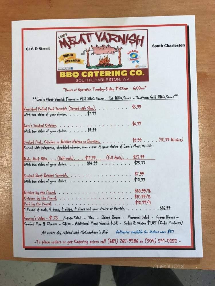 Lem's Meat Varnish BBQ - South Charleston, WV menu_pic