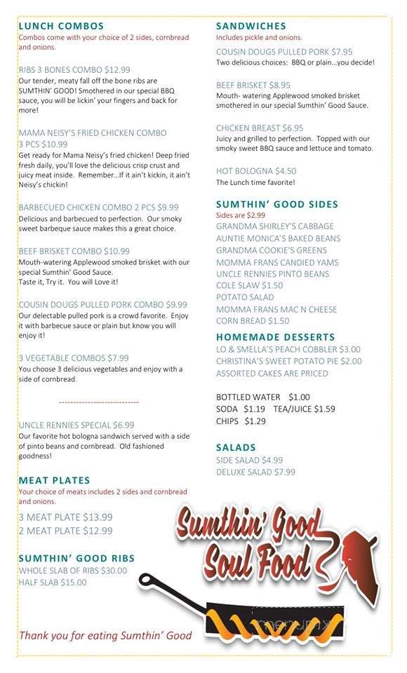 Sumthin' Good Soul Food - Spring Hill, WV menu_pic