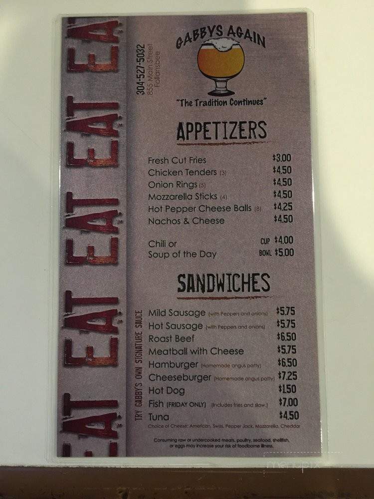 Gabby's Again - Follansbee, WV menu_pic