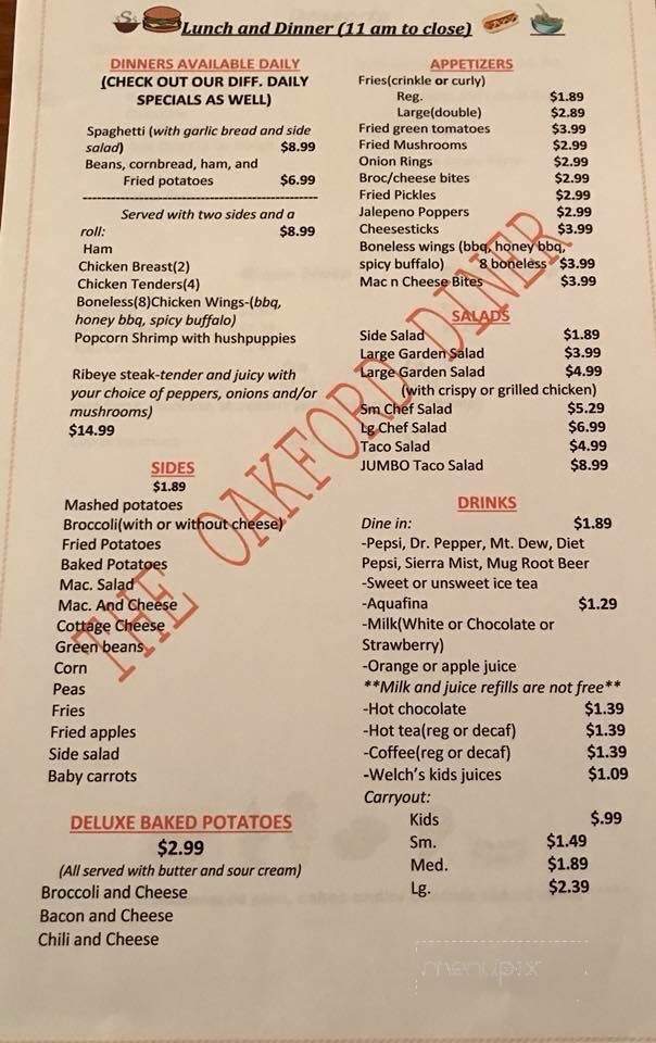 The Oakford Diner - Richwood, WV menu_pic