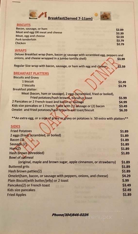 The Oakford Diner - Richwood, WV menu_pic