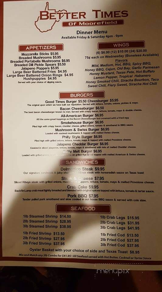 Better Times of Moorefield - Moorefield, WV menu_pic