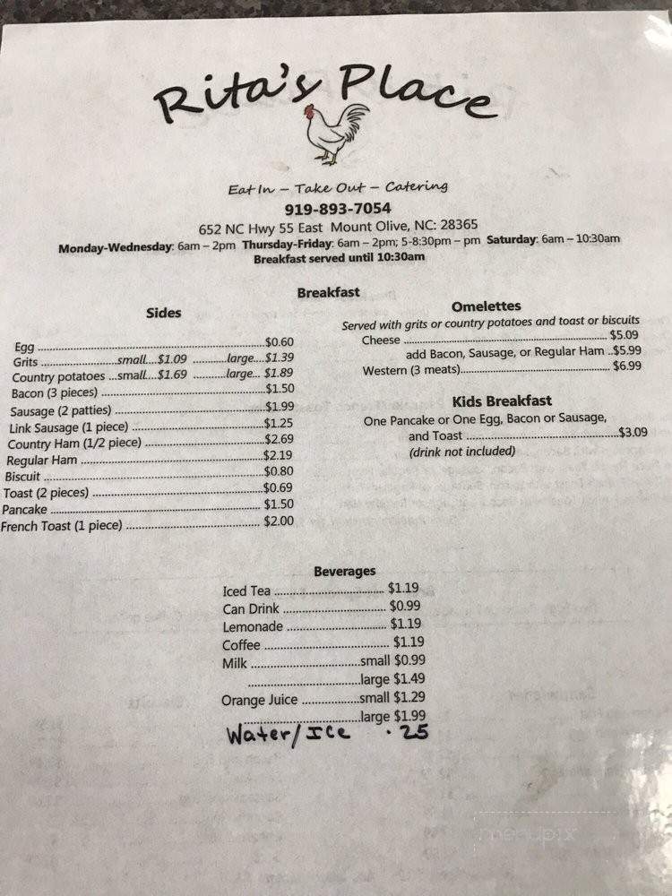 Rita's Place - Mount Olive, NC menu_pic