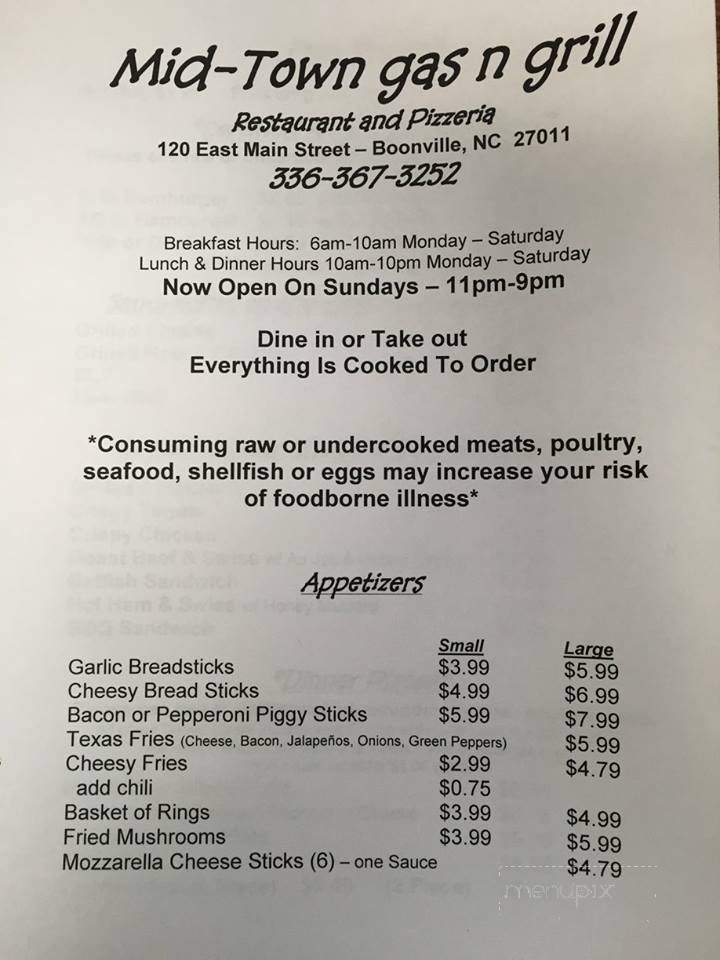 Mid Town Gas N Grill - Boonville, NC menu_pic